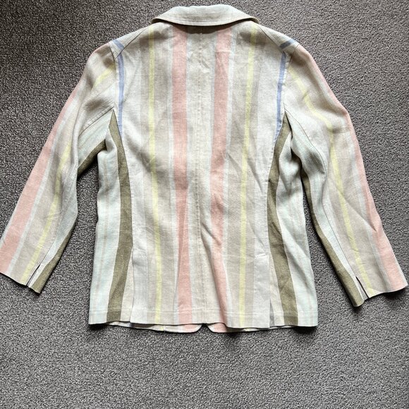 Lafayette 148 Raffia Pastel Stripe Linen Blazer Quiet Luxury Jacket | Sz 4 - Picture 4 of 11
